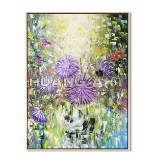 New Arrival Art Handmade Purple Dandelion Oil Painting on Canvas for Room Decor Modern Knife Flower Tree Landscape Hang Painting