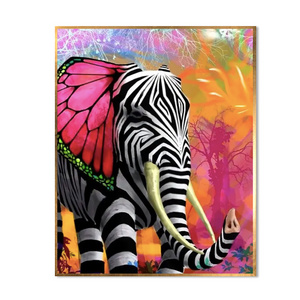 The Zebra Striped Elephant Animal Oil Painting Handmade Beautiful Landscape Oil Painting on Canvas for Room Decor Picture