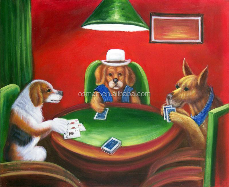 Home Decor Painting Handmade Dogs Playing Poker Portrait Oil Painting on Canvas for Living Room Pet Animals Wall Picture