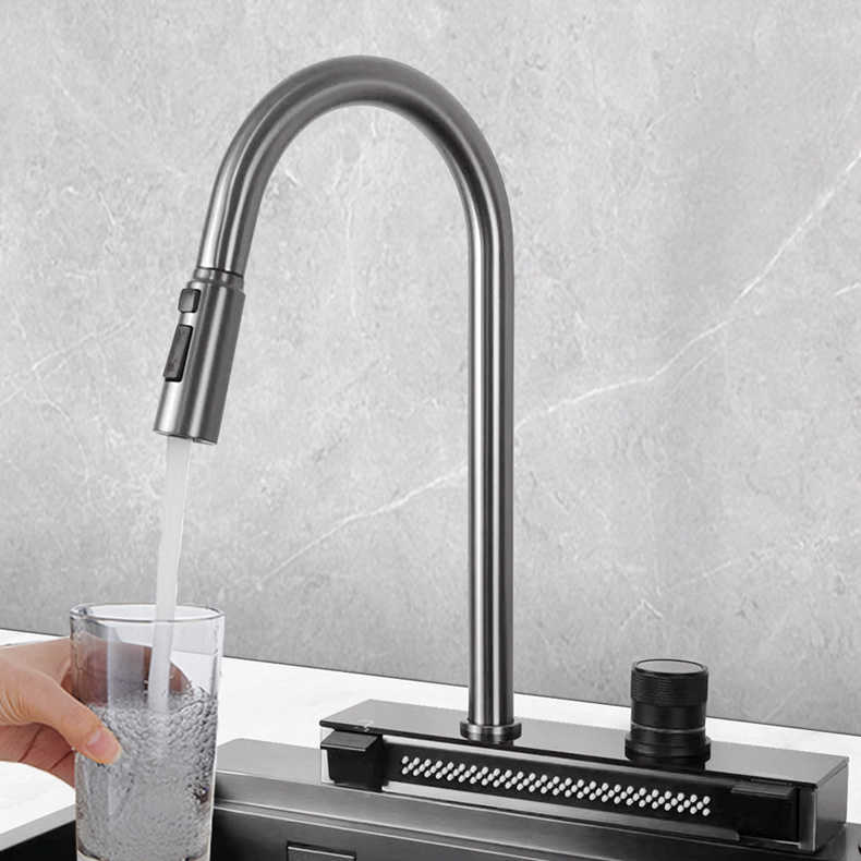 OSONOE  Stainless Steel  Flying Rain Brass  Waterfall Pull Down Sink Kitchen Mixer Faucets