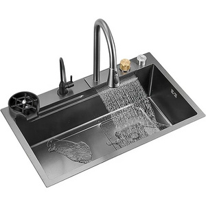 SUS 304 Kitchen Sinks Stainless Steel Waterfall Smart Customization Sink