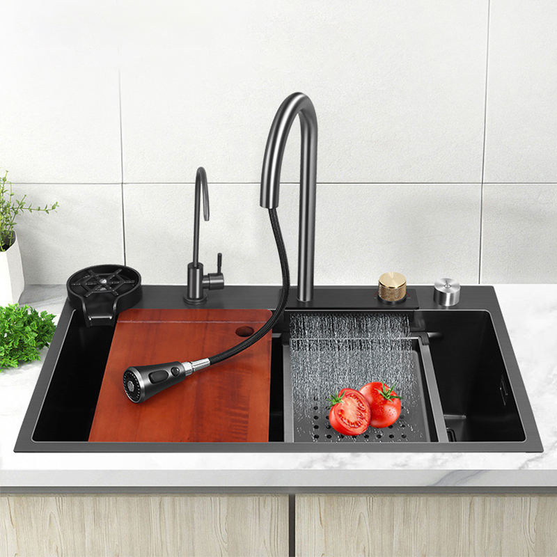 High End Intelligent Kitchen Utensils Waterfall Stainless Steel 304 Kitchen Sink with Multifunctional Faucet