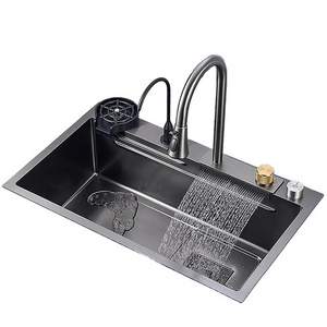 Factory Handmade Sink with Single Bowl Nano Black Flying Rainfall Faucet Sinks made of 201/304 Stainless Steel