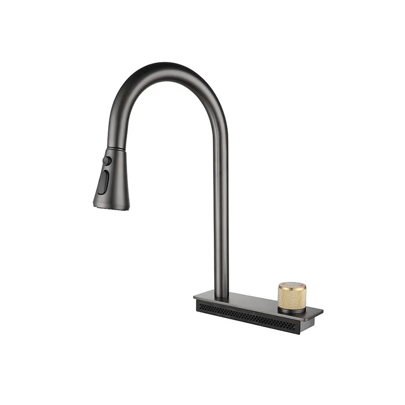 Stainless Steel 304 Kitchen Specific Pull-Out Waterfall Rain Faucet PVD Vacuum Color Gun Gray Faucet