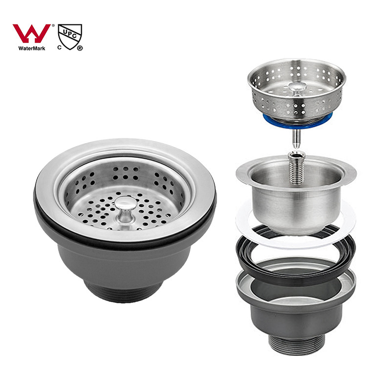 SS304 Modern Design Kitchen Sink Chrome Plated Electroplated Drains Wash Basin Pop-up Waste with cUPC WaterMark Certification