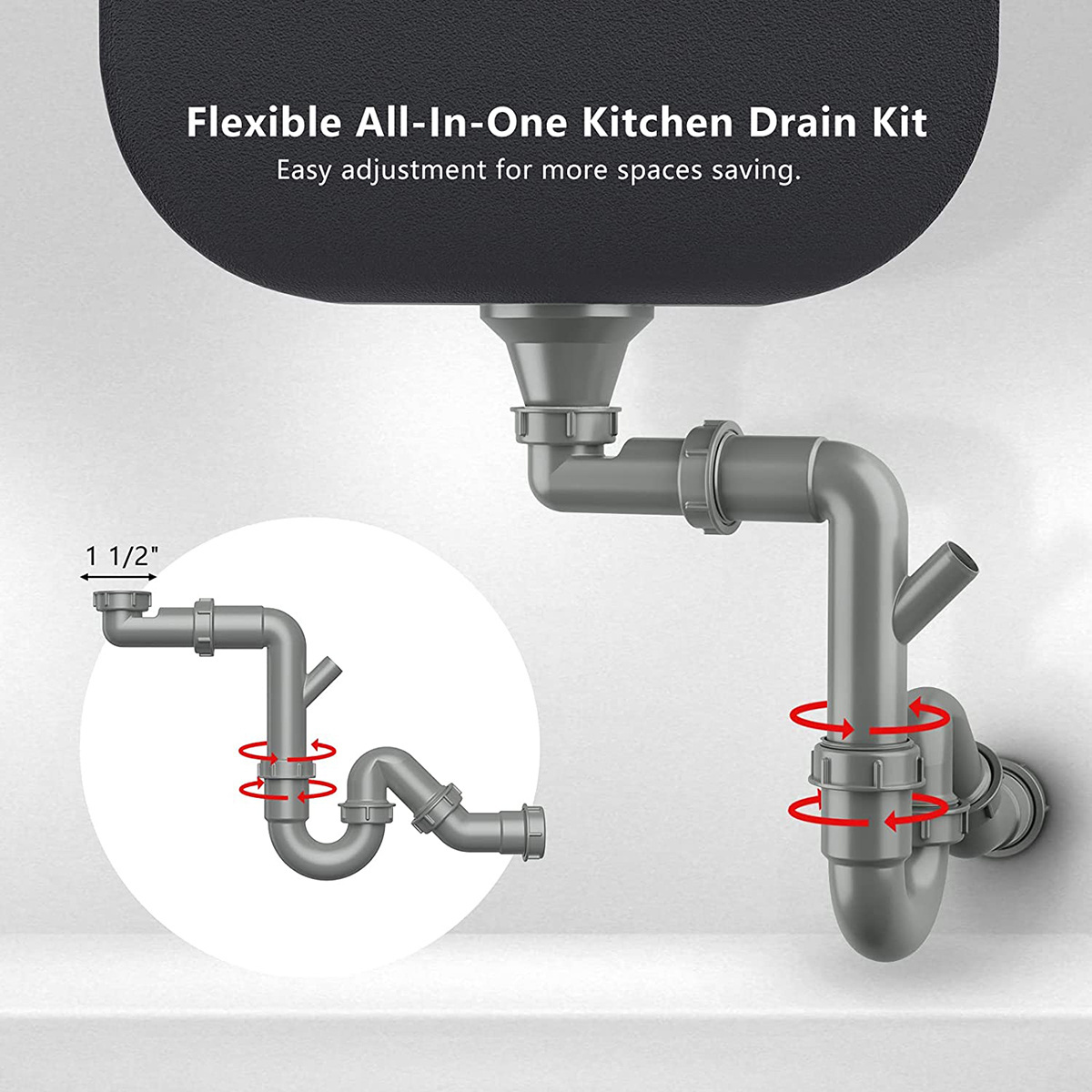 hot sale All-In-One drainage pipes kitchen plastic PP sink drain tube Multi-function P Trap Pipe for Adjustable