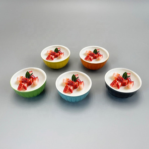 Set of 5 Oven Safe Creme Brulee Souffle Dishes Custard Cups Dessert Small Bowls Ceramic Ramekins Bakeware