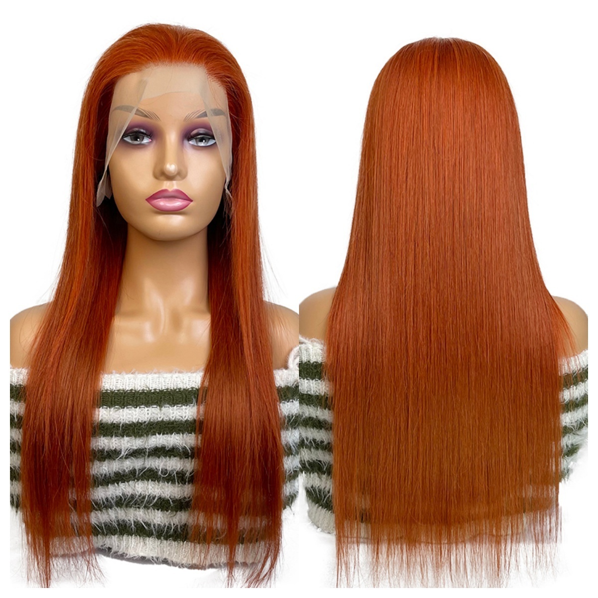 New Arrival 350 Raw Brazilian Hair Wigs Orange Color Straight Body Wave Deep Wave 13x4 Human Hair Swiss Lace Front Wig