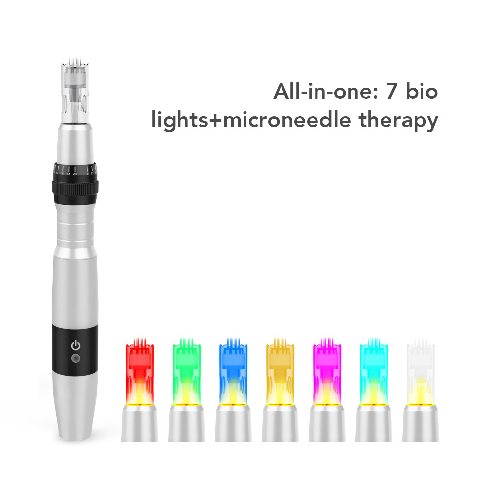 ROHS Auto Microneedling Pen Professional Derma Pen Red Light Electrical Stamp Pen With 7 Colors Led Light For Face Treatment