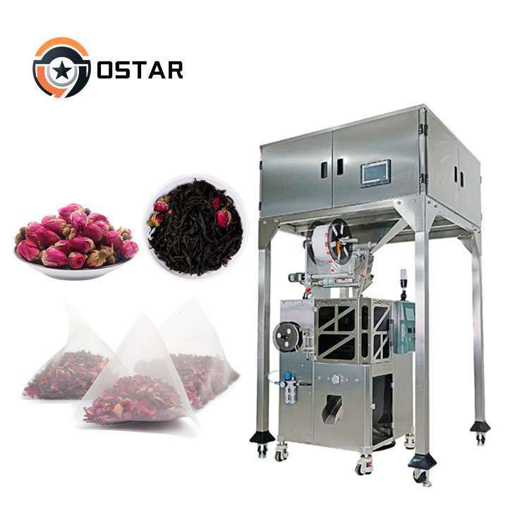 Fully Automatic 4 Weighing Heads Ultrasonic Nylon Triangle Pyramidal Rose Puer Tea Inner Bag Packing Machine