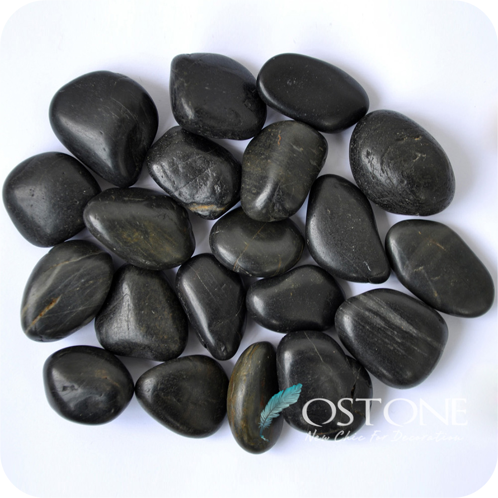 China A Grade Rain Flower Black Pebble Stones, Black Cobblestone