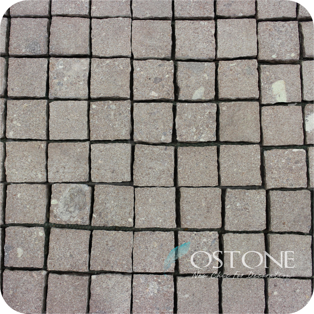 Red Cube Stone Mesh Fan Pattern Cobblestone/Driveway Cobblestone Paver Mats