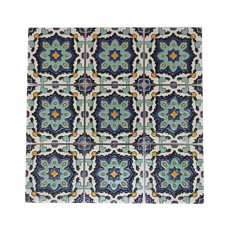 Blue And Green Mixed Colored Flower Ceramic Tile For Backsplash