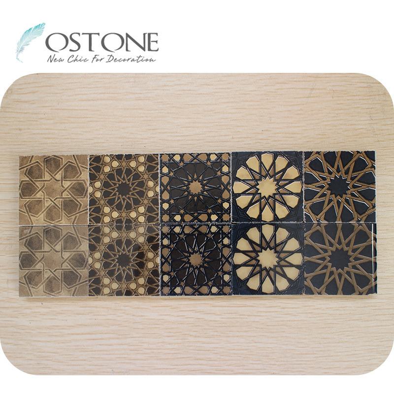 Black and Gold Moroccan Style Porcelain Flower Pattern Ceramic Tile 50x50mm