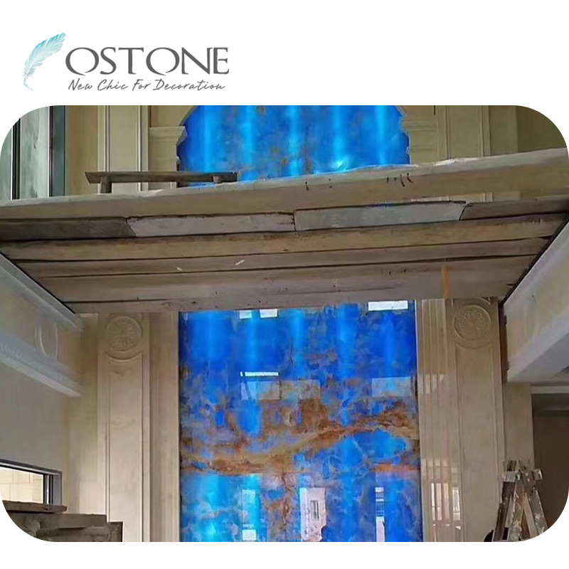 Amazing Glass Fiber Transparent Board Thin Blue Marble Onyx Laminate Slab