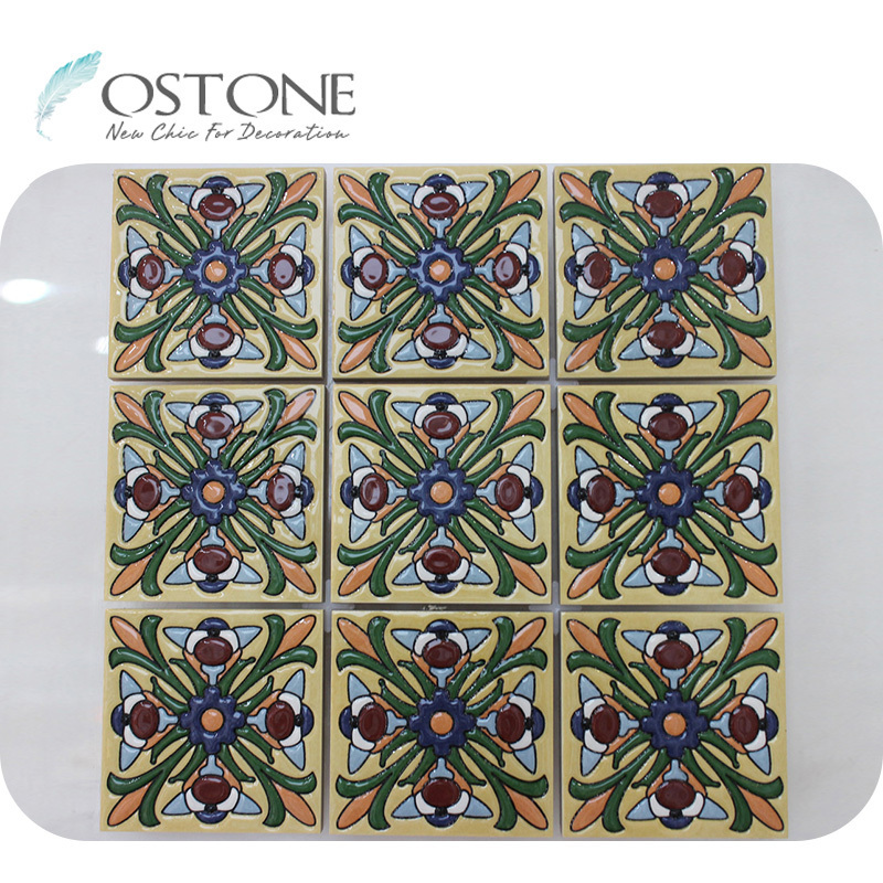 Blue And Green Mixed Colored Flower Ceramic Tile For Backsplash