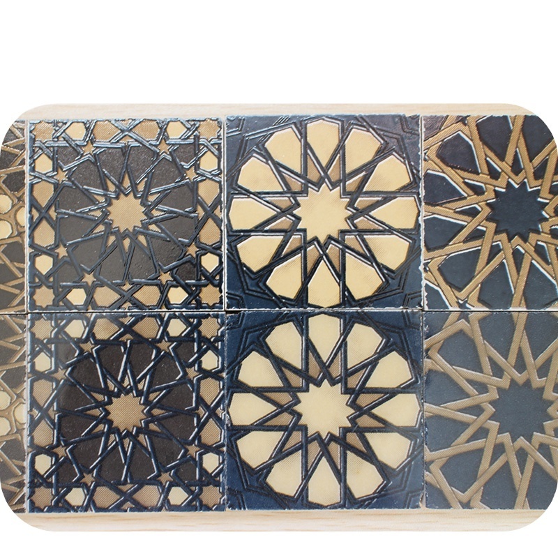 Black and Gold Moroccan Style Porcelain Flower Pattern Ceramic Tile 50x50mm