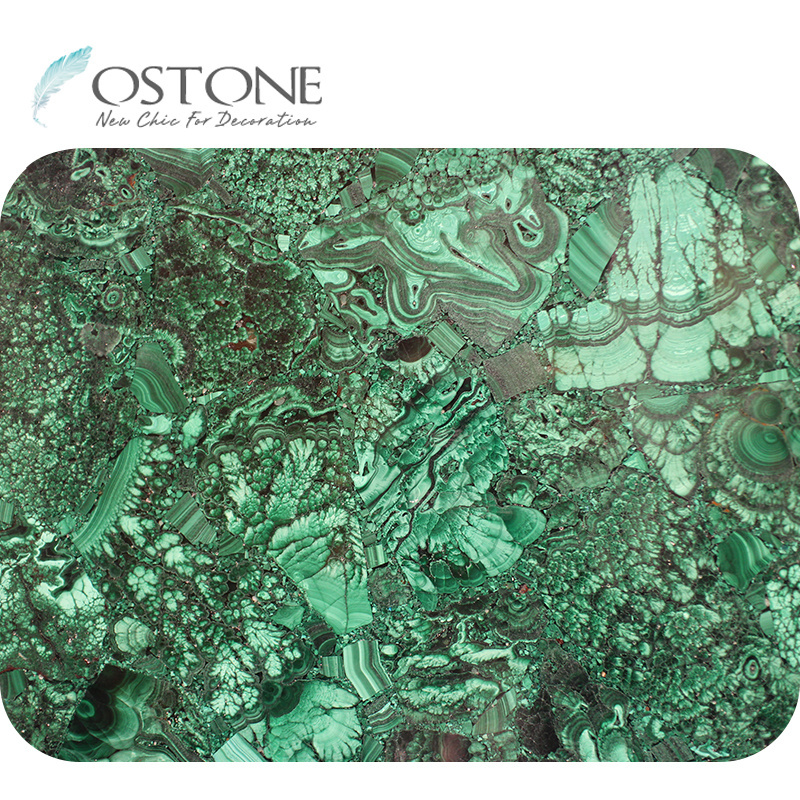 Hot Sale Gorgeous Green Semiprecious Gems Semi-Precious Composite Tile Table Top Malachite Slab Price