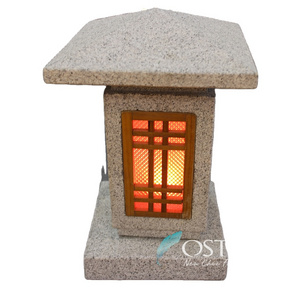 Outdoor Japanese Solar Led Carved Granite Antique Lantern