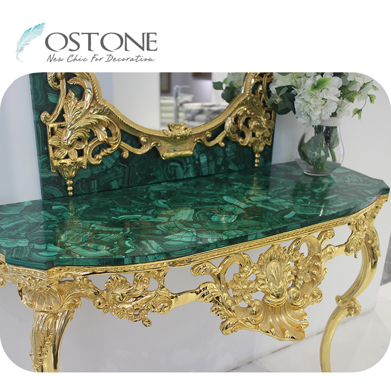 Hot Sale Gorgeous Green Semiprecious Gems Semi-Precious Composite Tile Table Top Malachite Slab Price