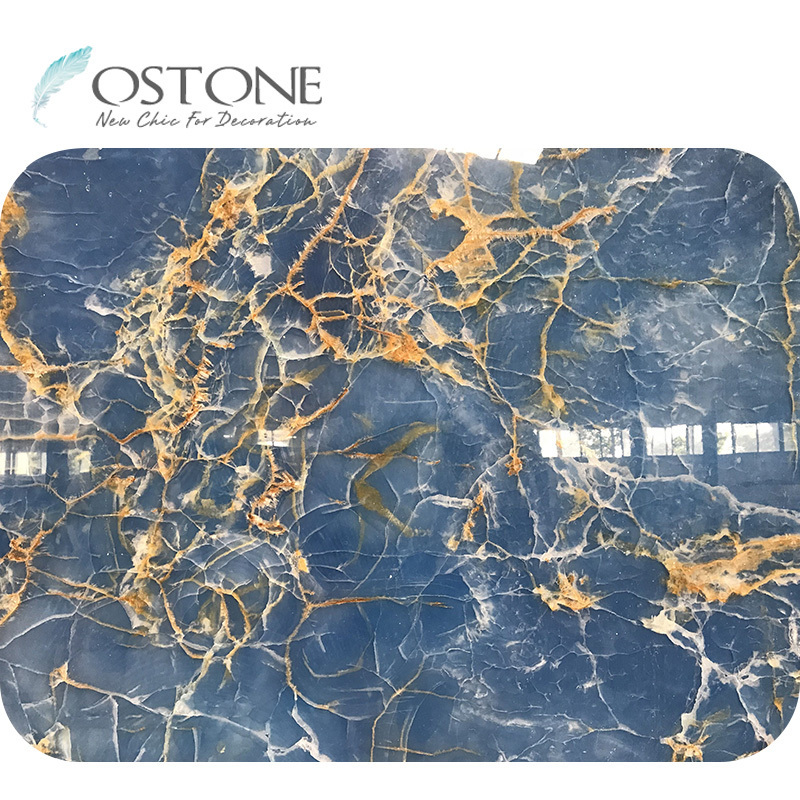 Amazing Glass Fiber Transparent Board Thin Blue Marble Onyx Laminate Slab