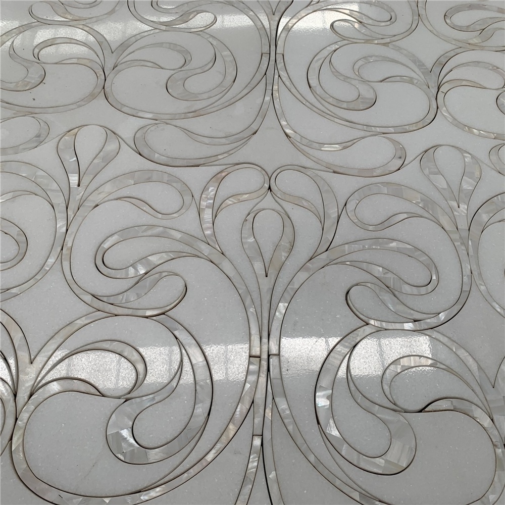 Kitchen marble stone peel and stick mother of pearl waterjet backsplash