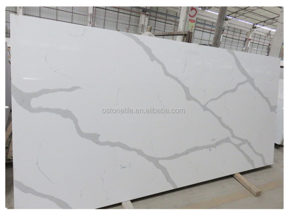 Artificial Calacatta Gold Quartz Slab , Pure White Quartz Stone