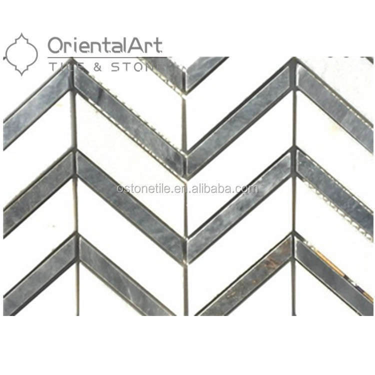 Modern chevron pattern floor grey marble mosaic tile