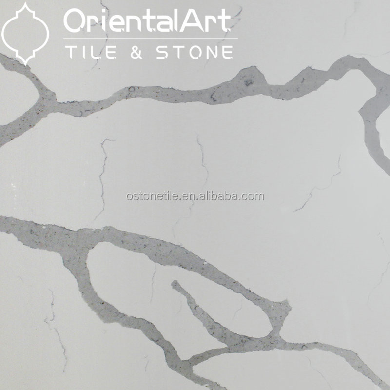 Artificial Calacatta Gold Quartz Slab , Pure White Quartz Stone