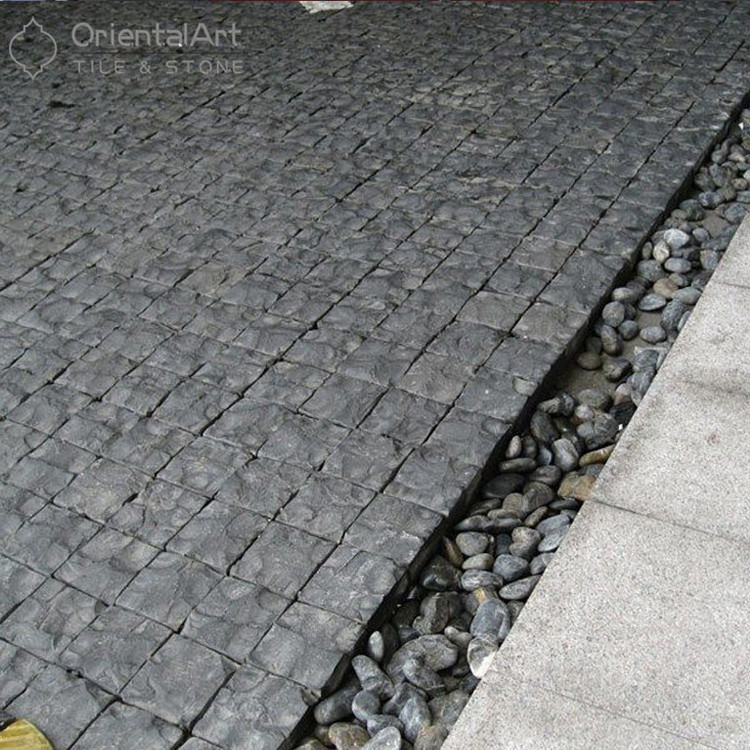 Natural stone grey flamed granite mesh paving stone cobblestone