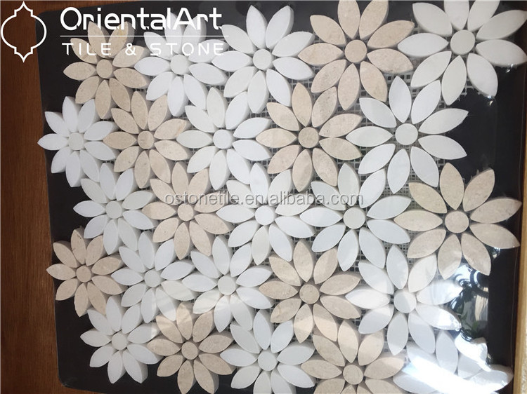 Water jet marble mosaic 3d wall and floor tile