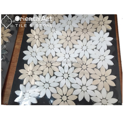 Water jet marble mosaic 3d wall and floor tile