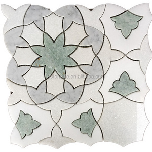 Green and white marble flower water jet marble mosaic tile