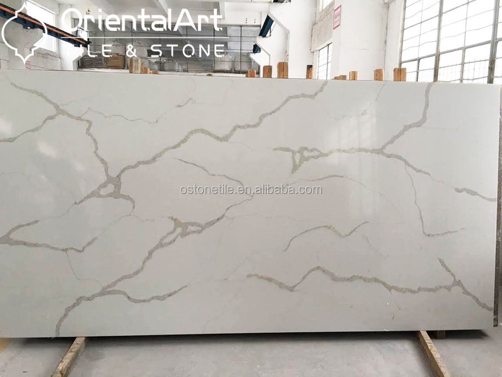 Artificial Calacatta Gold Quartz Slab , Pure White Quartz Stone