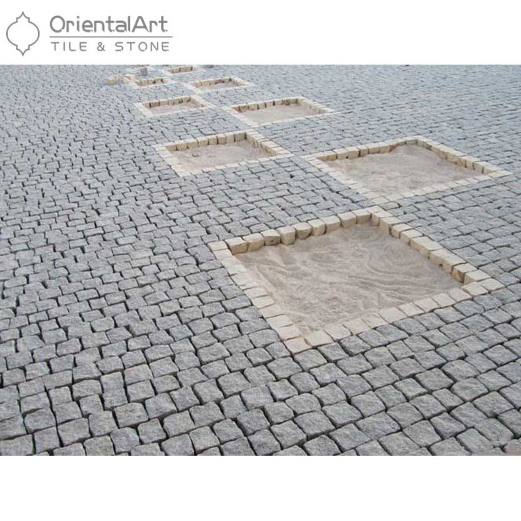 Natural stone grey flamed granite mesh paving stone cobblestone