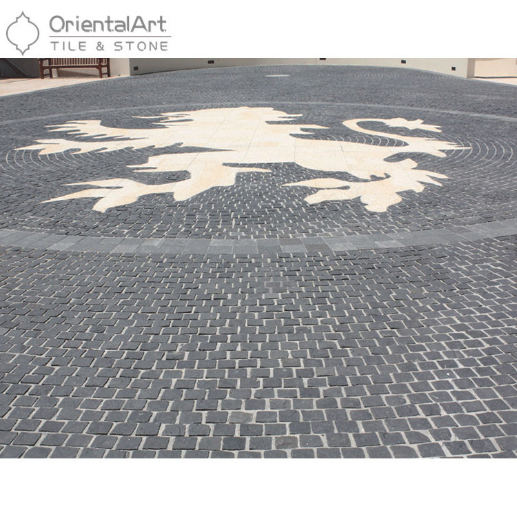 Natural stone grey flamed granite mesh paving stone cobblestone