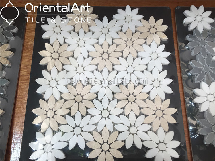 Water jet marble mosaic 3d wall and floor tile