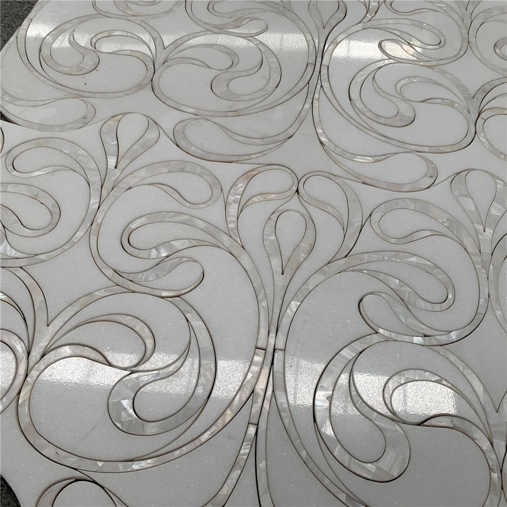 Kitchen marble stone peel and stick mother of pearl waterjet backsplash