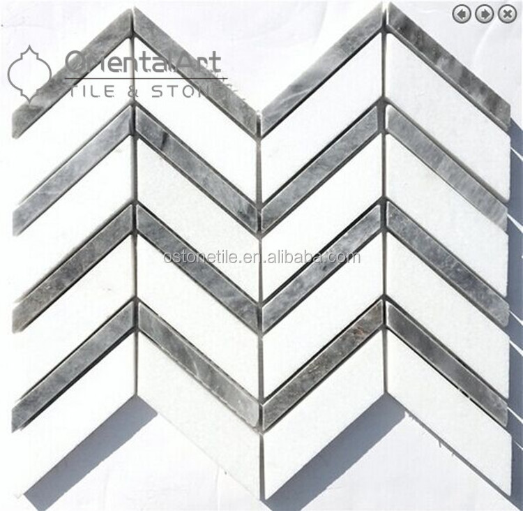 Modern chevron pattern floor grey marble mosaic tile