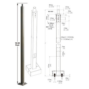 4 inch Wide 11 Gauge Hot Dipped Galvanized 20ft High Quality Square Steel Light Pole for Parking Lot Shoebox Area Lights