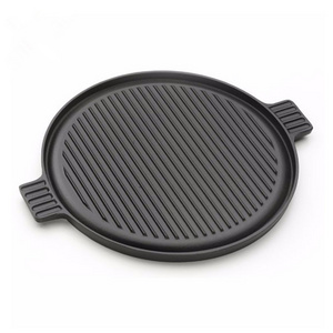 Camping Cookware Cast Iron Round Bbq Roasting Griddles Double Sided Grill Pan