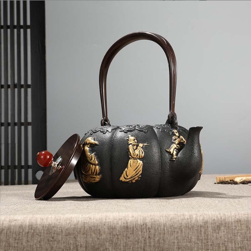 Chinese Antique 600 Ml Metal Personalized Flat Bottom Cast Iron Tea Kettle With Infuser