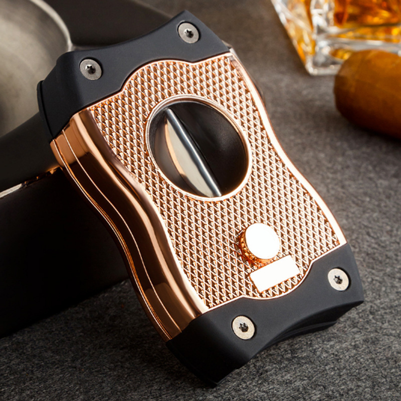 Large Ring Zinc Alloy  Guillotine Foldable Logo Stainless Steel Double Blade Metallic Cigar Cutter Punch