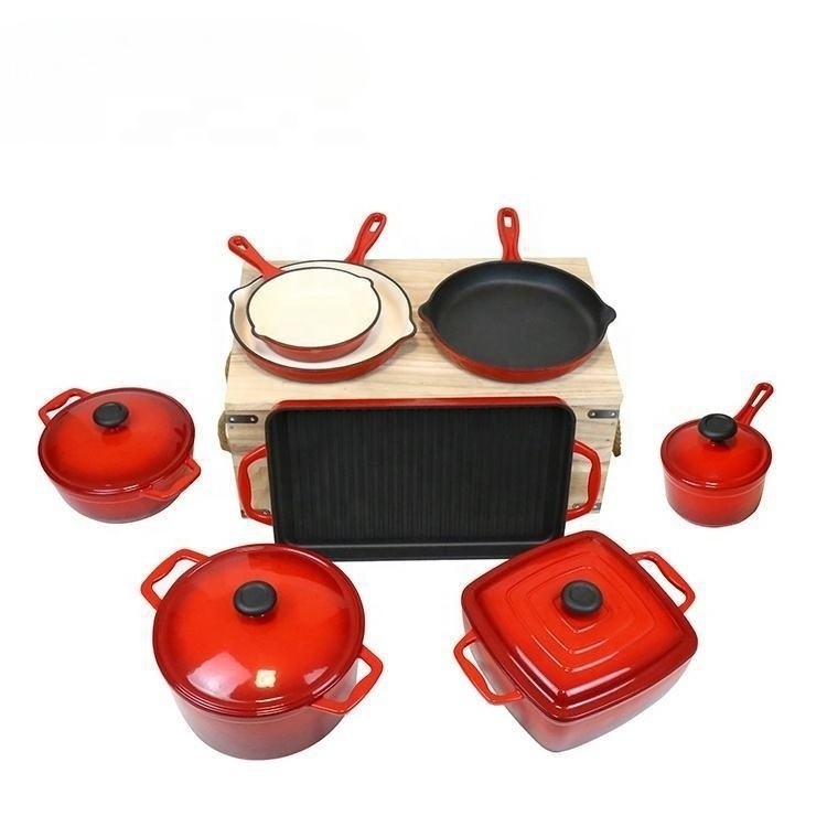 Made In China Enamel Meat Iron Cast Soup Pots Cook Pan Cook Pots Cast Iron Gas Cooker Cookware Set