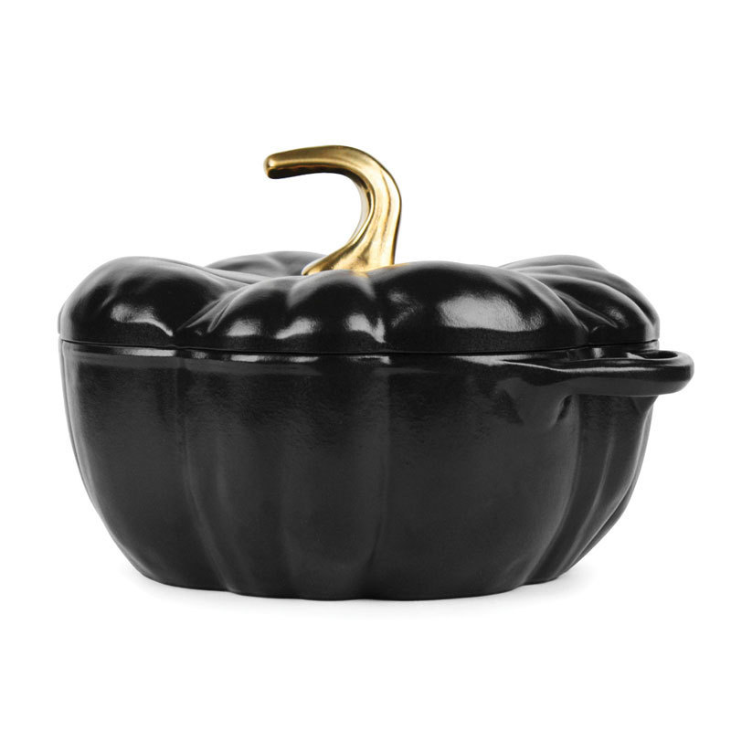 White Black Orange Cast Iron Nonstick Pumpkin Cook Pot