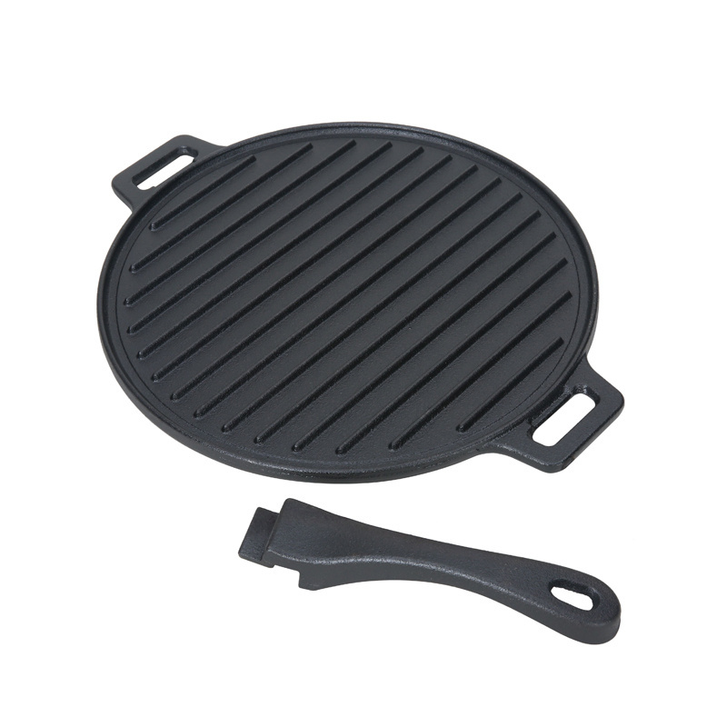 Camping Cookware Cast Iron Round Bbq Roasting Griddles Double Sided Grill Pan