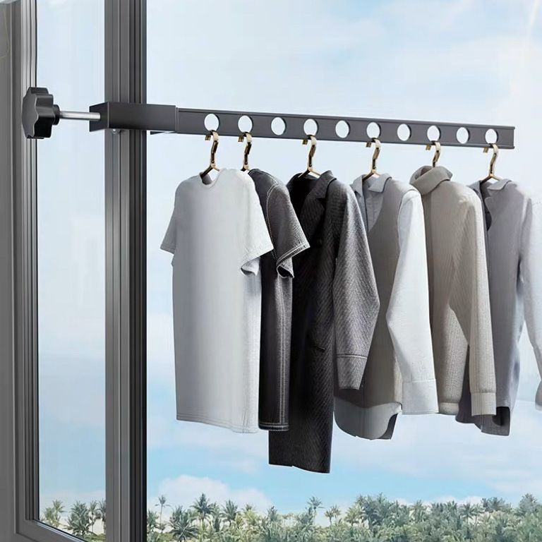 Ten-Hole Clothes Drying Rack Fixed And Removable Clothes Drying Rod Outside The Window Windproof Clothes Drying Rack