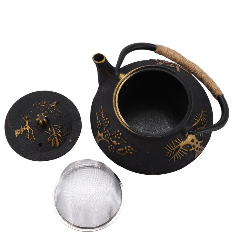 High Quality Japanese Cast Iron Teapot Kettle with Stainless Steel Infuser Strainer Tea Pot Plum Blossom 30 Ounce