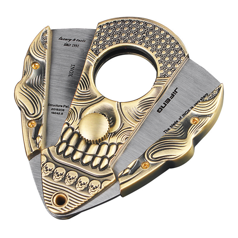 Luxury Table Double Blade Stainless Steel Custom Logo Gold Black  V Cigar Cutter