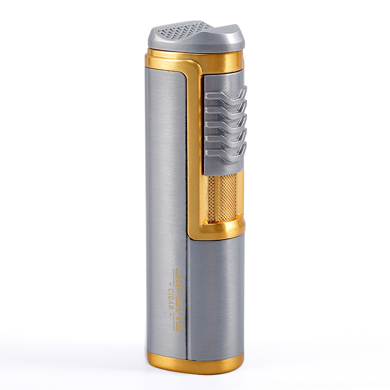 Direct Charge Portable Triple Multifonctional Windbreak Metal Cigar Accessories Simple flamethrower Lighter